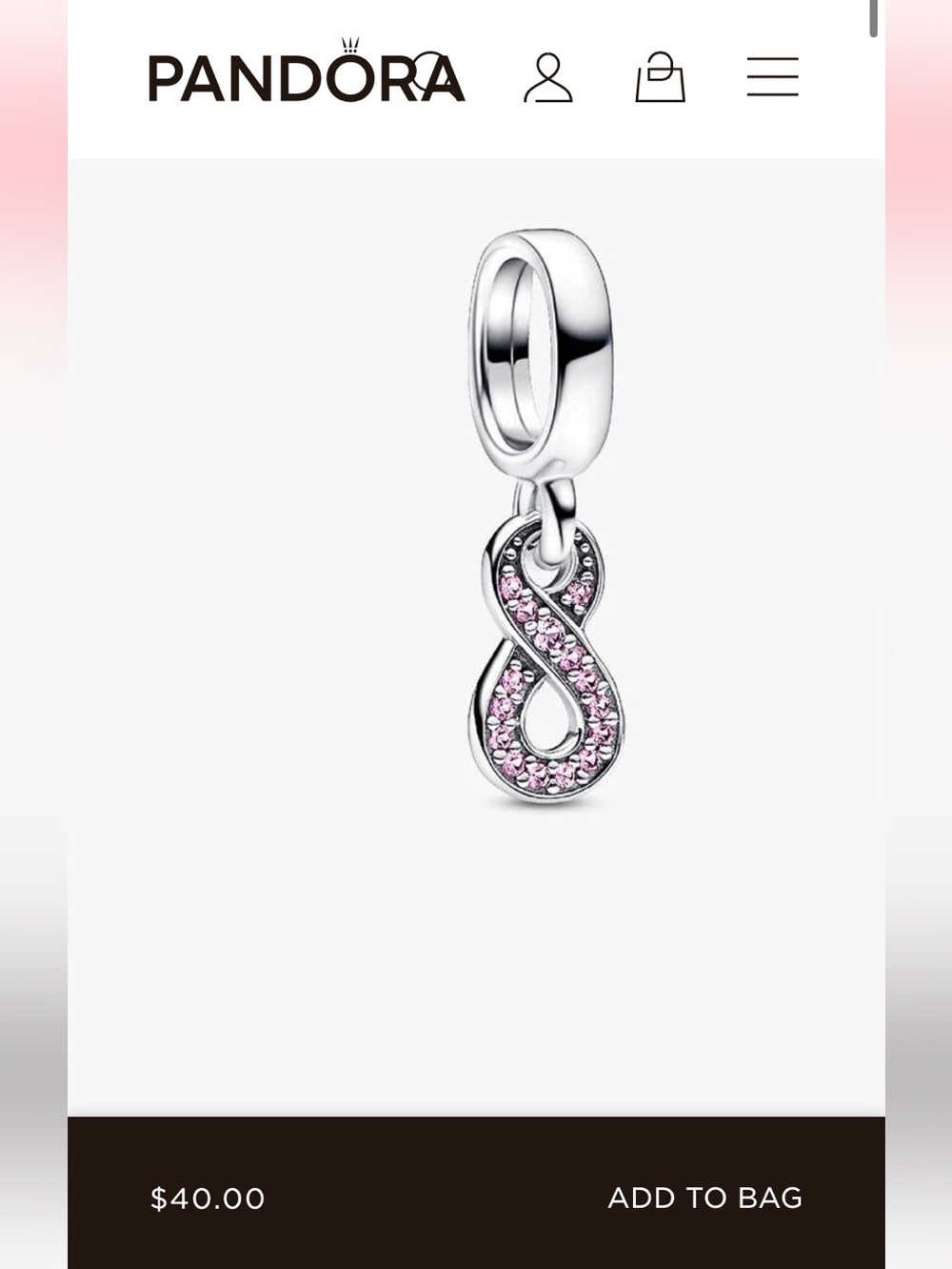 Pandora Pink Pavé Infinity Dangle Charm